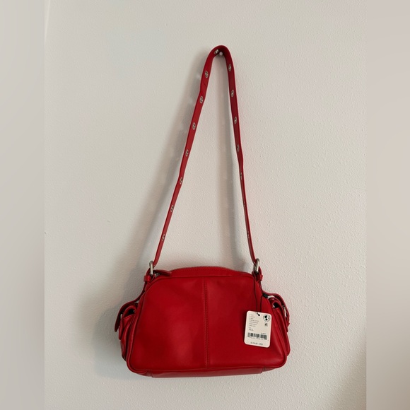 NWT Free People Leather Buckle Shoulder Bag, Red - Picture 6 of 8